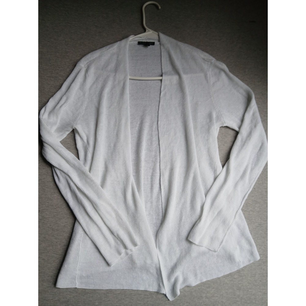 Eileen Fisher Cardigan Medium Cotton Linen Open Layers Office Work Knit White